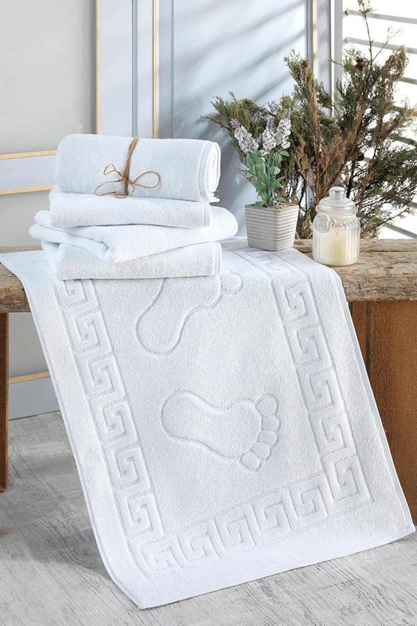 2 li Ayak İzli Banyo Paspas 100 Pamuklu Ayak Havlusu 50x70 Cm - Image 1