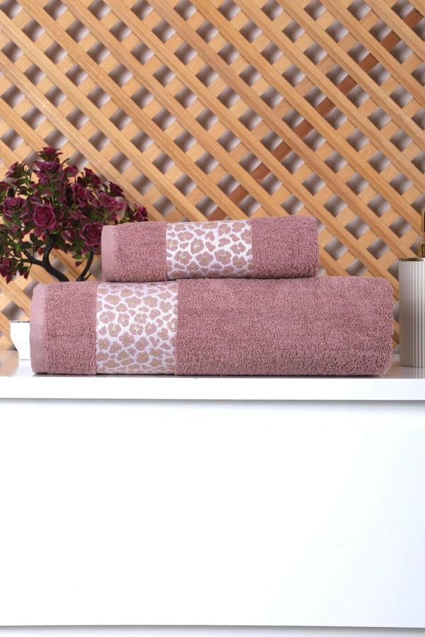 2 Parça Jakarlı Kadın-Erkek Banyo Havlu Takımı Leo 90x150 Cm - Image 1