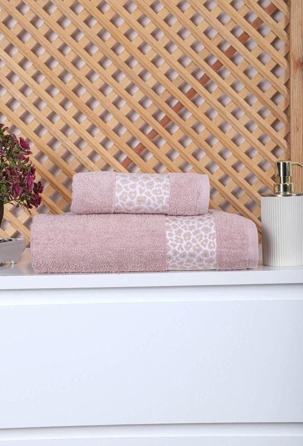 2 Parça Jakarlı Kadın-Erkek Banyo Havlu Takımı Leo 90x150 Cm - Image 1