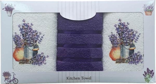 3 lü Lavanta Baskılı %100 Pamuklu Mutfak Havlusu 30 x 50 Cm - Image 1