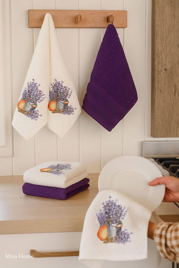 3 lü Lavanta Baskılı %100 Pamuklu Mutfak Havlusu 30 x 50 Cm - Image 1