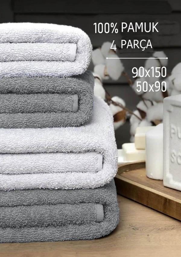 4 lü Banyo Havlusu Takımı Soft Büyük Havlulu Pamuklu Havlu Seti 90X150 Cm Beyaz - Image 1