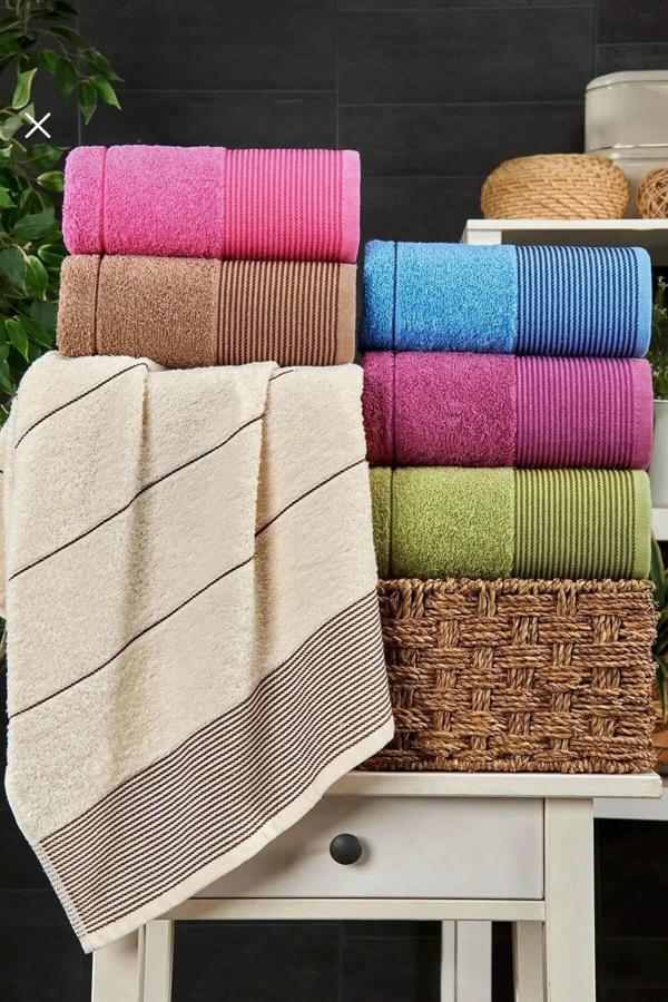 6 lı El Yüz Havlu Seti Pamuklu Havlu Takımı Renkli   - Image 1