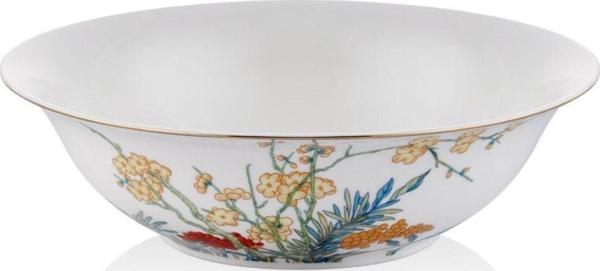 Blossoms Modern Gold Krem 23 Cm Büyük Boy Porselen Salata Kasesi Sunum Servis Tabağı - Image 1