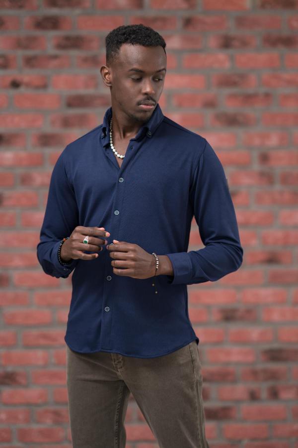 Advante İnce Fitilli Full Likralı Yaka Düğmeli Mevsimlik Slimfit Gömlek - Image 1