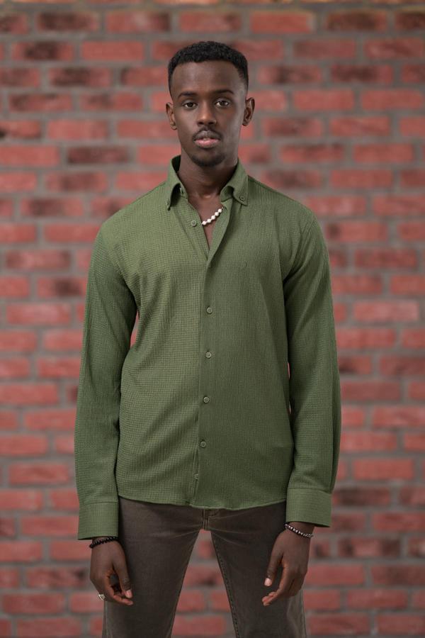 Modtime Örgü Desenli Full Likralı Pamuklu Slimfit Gömlek - Image 1