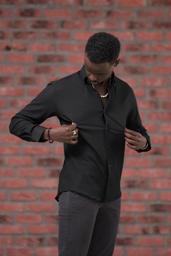 Modtime Örgü Desenli Full Likralı Pamuklu Slimfit Gömlek - Image 1