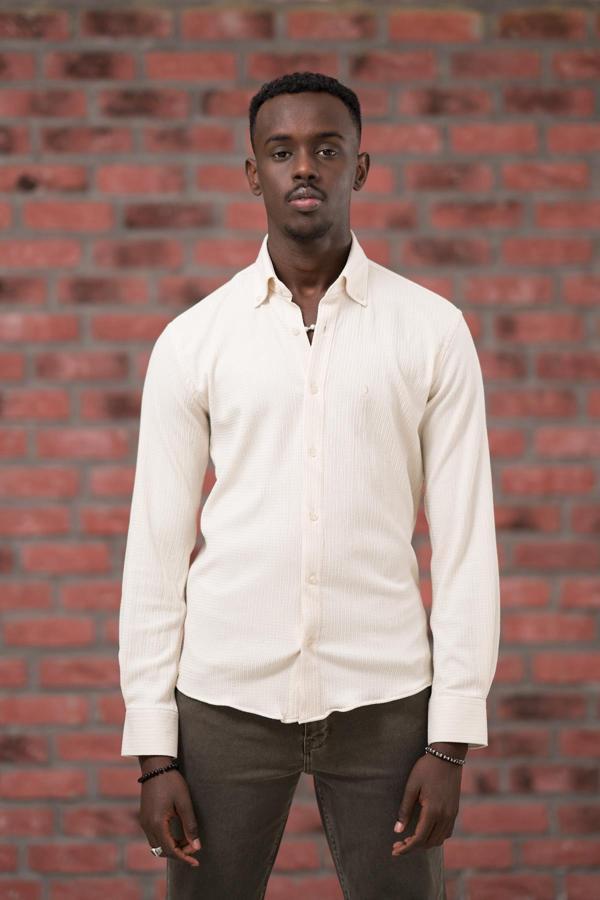 Modtime Örgü Desenli Full Likralı Pamuklu Slimfit Gömlek - Image 1