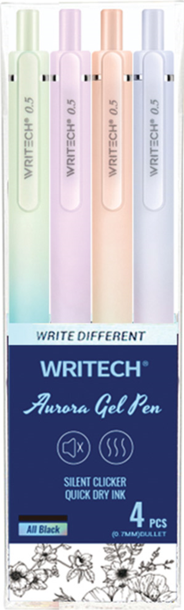 WRITECH W-0171 AURORA 0,7MM MAVİ JEL KALEM - 4'LÜ SET - Image 1
