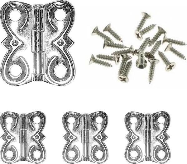 4 Adet Eko Menteşe Nikel ve Vidaları 20x18 mm Kutu ve Sandık Menteşesi Hobi Maket - Image 1