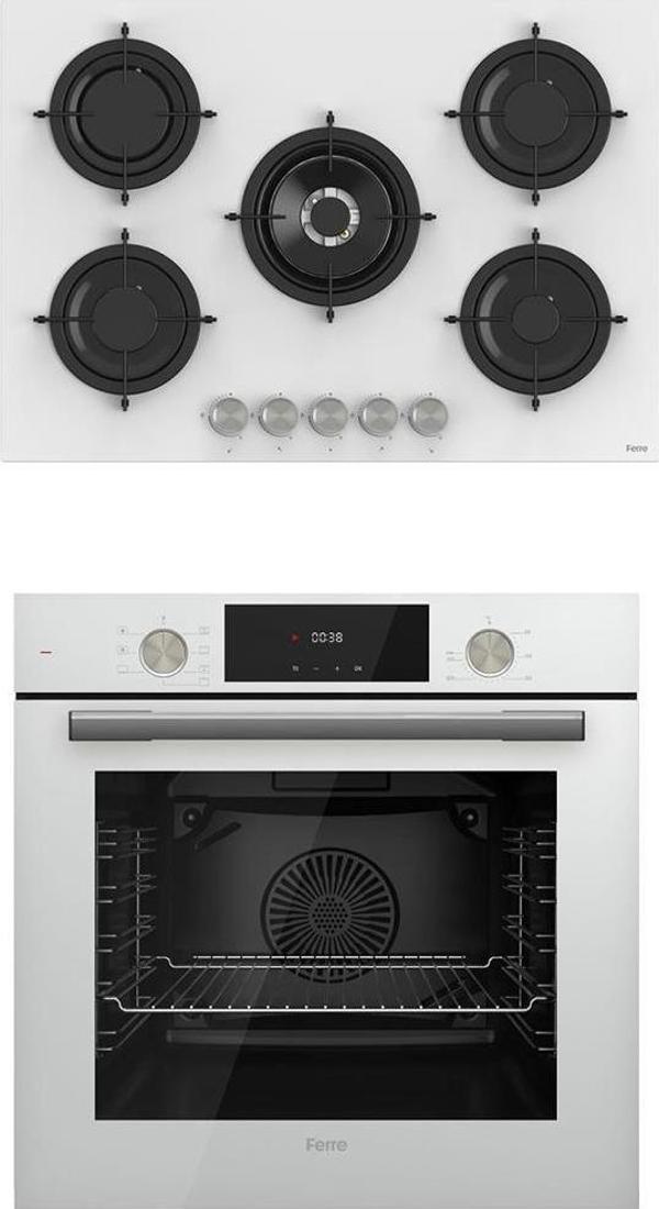 Ferre 2'li Beyaz Cam Ankastre Set Flowart Qms63cb Turbolu - Rs036 Woklu 75cm ocak - Image 1