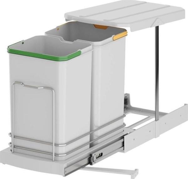 STARAX S-2392 Gri 12+12 Litre Çöp Kovası Dolap Içi Teleskopik Raylı - Image 1