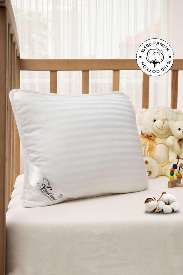 Saten Bebek Yastığı, %100 Pamuk Kılıf, Boncuk Silikon iç dolgu, Otel Kalitesi - Image 1