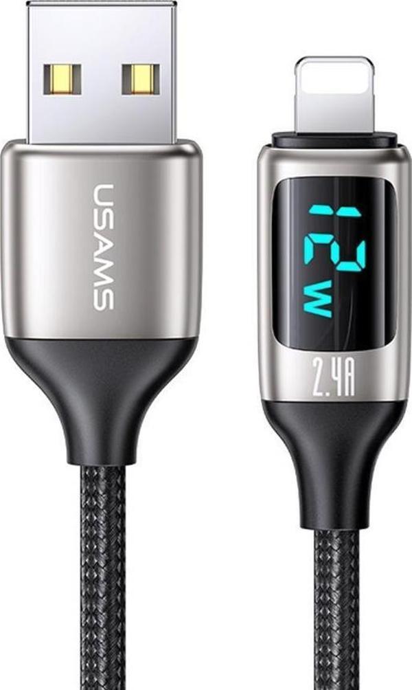Usams US-SJ543 Dijital Göstergeli,Çipli,Örgülü, 1.2m 2.4A Lightning iPhone Şarj ve Data Kablosu - Image 1