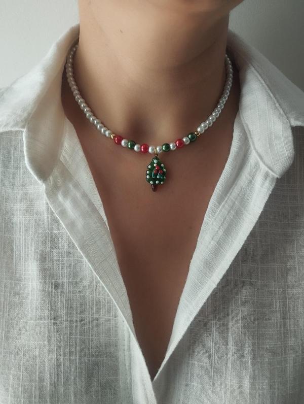 Amabel Jewelerys Cam İnci ve Murano Çam Ağacı Detaylı Kadın Kolye - Image 1