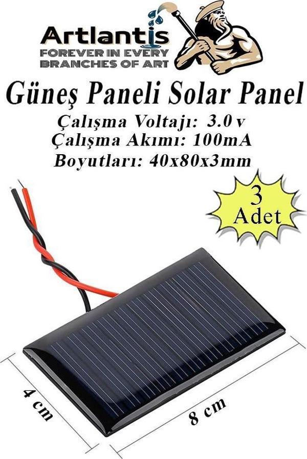 Güneş Paneli Solar Panel 8x4 cm 3 volt 100 mA 3 Adet Güneş Enerjisi Okul Sınıf Deney Çalışmaları 80x40 mm - Image 1