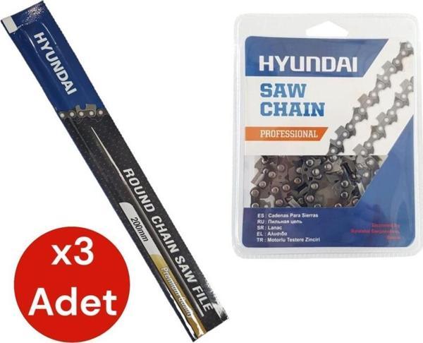 Hyundai Kesik Zincir 28,5 Diş 91 ve Motor Zincir Bileme Eğesi 5/32'' (4MM) 3 Adet - Image 1