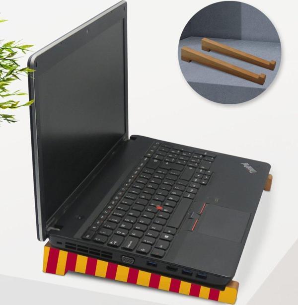 BK Gift Taşınabilir Ahşap Sarı Kırmızı Notebook Laptop Standı - Image 1