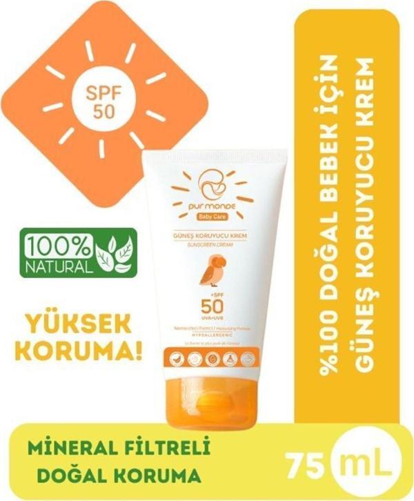 Pur Monde Doğal Mineral Filtreli Bebek Güneş Kremi 75 Ml 50 Spf - Image 1