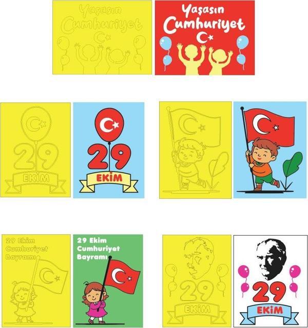 29 Ekim Cumhuriyet Bayramı Kum Boyama Kartı Seti 5 Adet Büyük Boy A4-Red Castle KB-RC-053-1 - Image 1