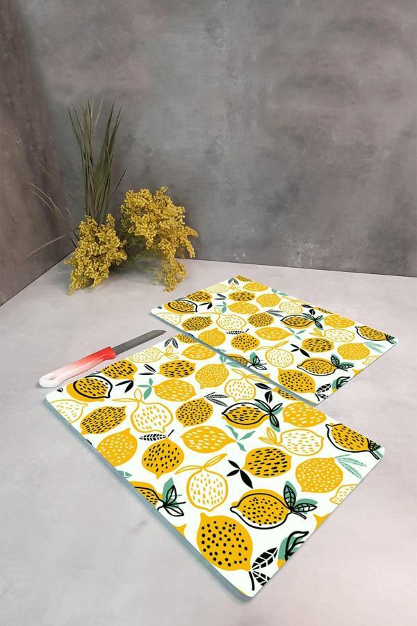 Cam Kesme Tahtası - Cam Kesme Tablası | 2'li Takım | Sarı Limonlar | 20cm x 30cm - Image 1