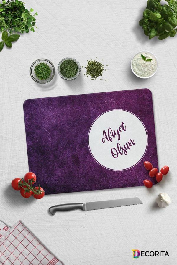 Cam Kesme Tahtası - Cam Kesme Tablası | Afiyet Olsun | Mor Doku | 30cm x 40cm - Image 1