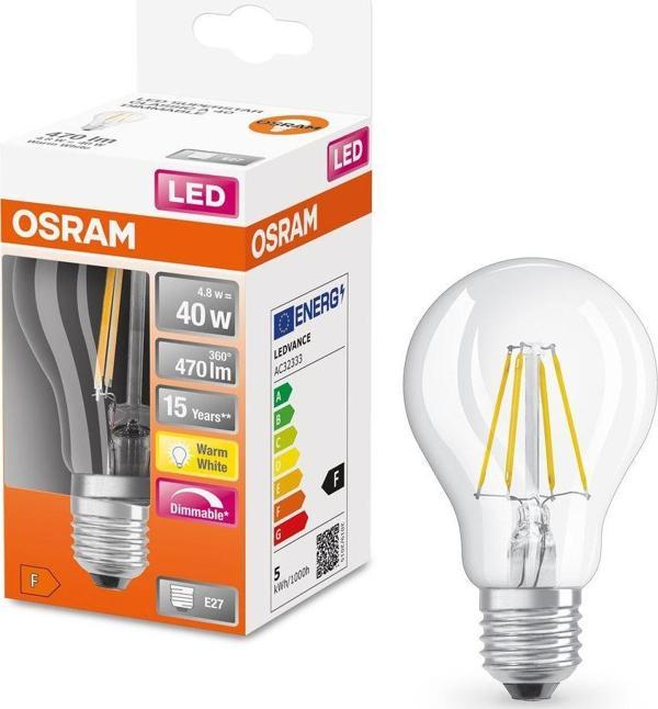 OSRAM LED FLAMENT DİM 4.8W SARI IŞIK E27 - Image 1