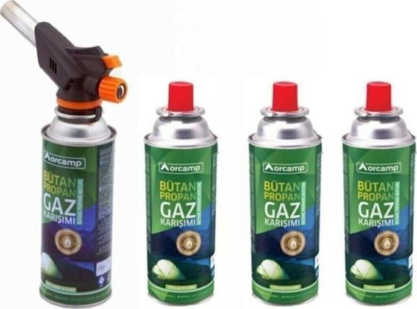 Orcamp Kamp Kartuş Tüp 227Gr + Çakmaklı Pürmüz Set 4'Lü Set Orgaz - Image 1