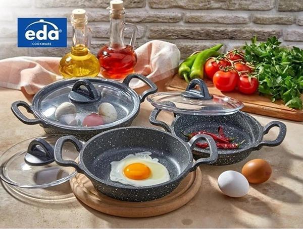 Eda 3 lü granit döküm kapaklı sahan tava seti - yanmaz yapışmaz 16/18/20 cm 3 boy - Image 1