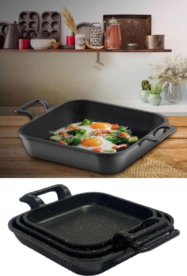 Eda 3 lü granit kare döküm sahan tava seti takımı - 18-20-22 cm - Image 1