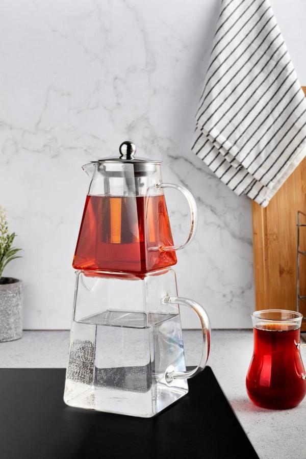 Krdhome kare cam çaydanlık takımı - çaydanlık seti 1650 ml. - Image 1