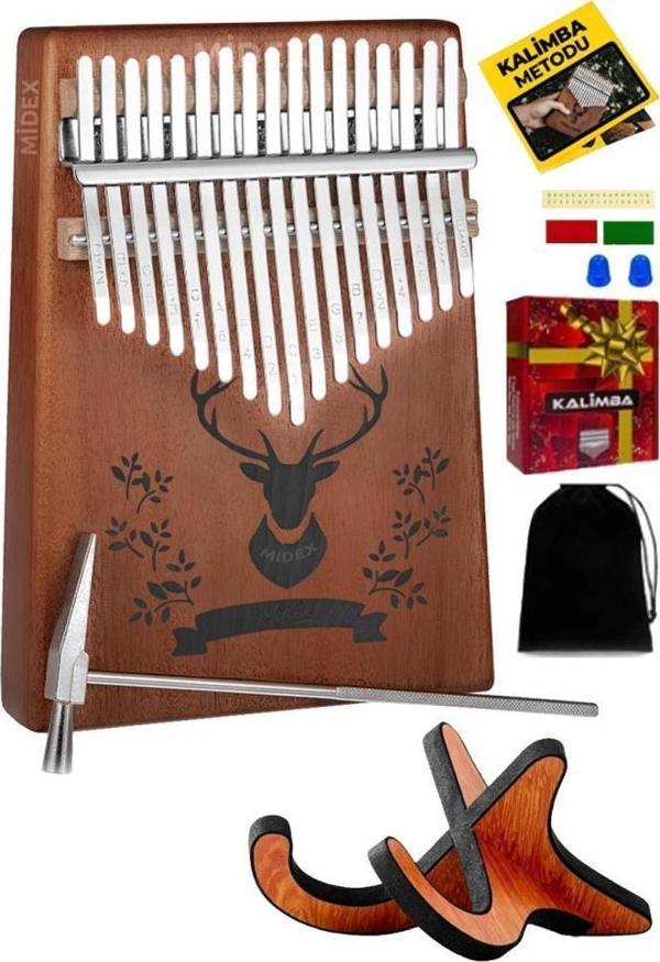 Midex KLX-456-PAK Hakiki Ağaç Geyik Desenli Kalimba 17 Tuşlu Full Set - Image 1