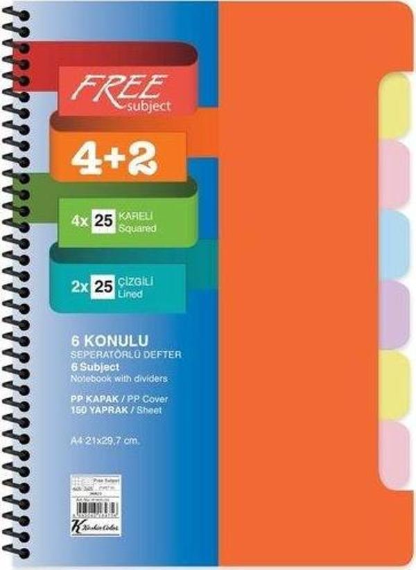 Keskin A4 4+2x25=150Yp. Ayraçlı Free Subject Defter Turuncu - Image 1