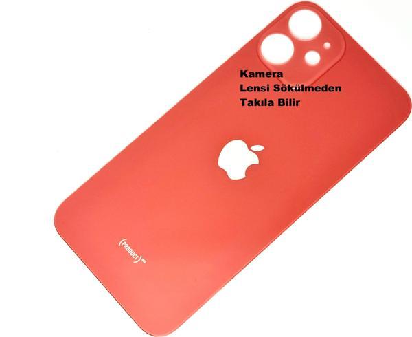 Tkgz İphone 12 MİNİ Arka Pil Batarya Kapağı (CAM) Kırmızı - Image 1
