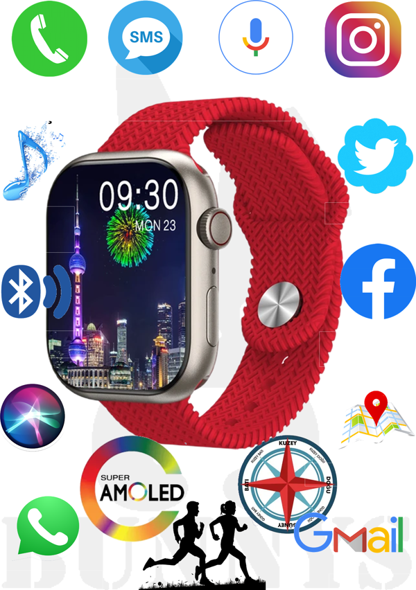 Apple iPhone 11 Pro Uyumlu Akıllı Saat Konuşma Özellikli Watch 9 PRO 45MM AMOLED EKRAN - Image 1