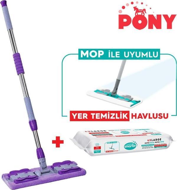Pony Mandallı Mop + Yer Temizlik Havlusu Hediyeli Microfiber Yüzey Set Paspas Duvar Cam Kıskaçlı Klipsli - Image 1