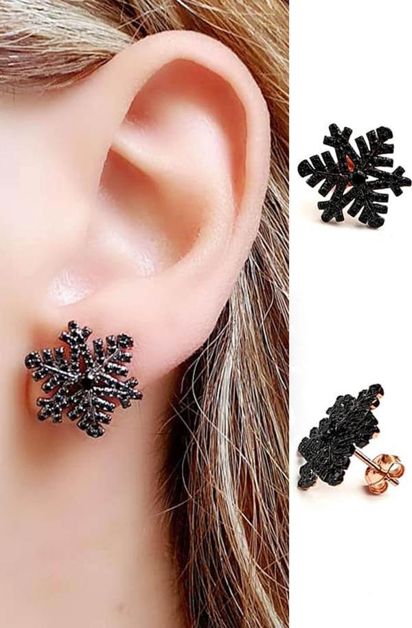 Oniks taşlı 925 ayar gümüş rose kar tanesi küpe  - Image 1