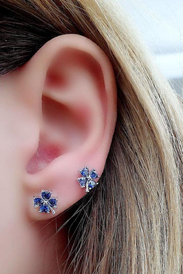 925 ayar Gümüş Mistik Topaz Taşlı Yonca Küpe  - Image 1