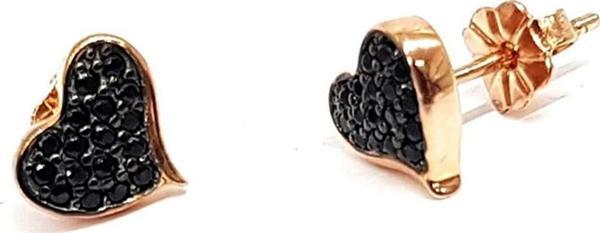 Oniks Taşlı Kalp Figürlü Gümüş Bayan Küpe - Image 1