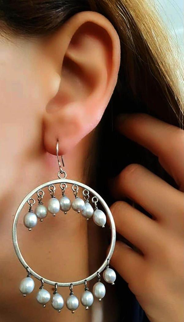 925 Ayar Gümüş Tasarım incili küpe  - Image 1