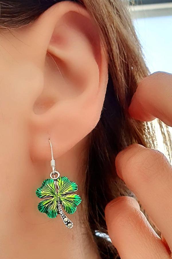 Özel Mineli Markazit Taş Detaylı 925ayar Gümüş Yonca Küpe - Image 1