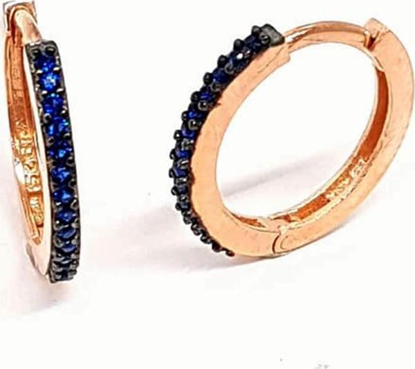 Lacivert zirkon taşlı gümüş üzerine rose altın kaplama halka küpe - Image 1