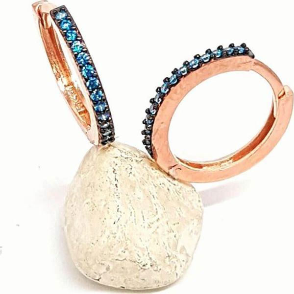 Aquamarin taşlı gümüş üzerine rose altın kaplama bayan halka küpe - Image 1