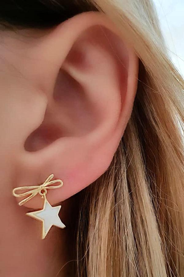 İtalyan tasarımı sedef taşlı gümüş üzerine altın kaplama yıldız küpe - Image 1