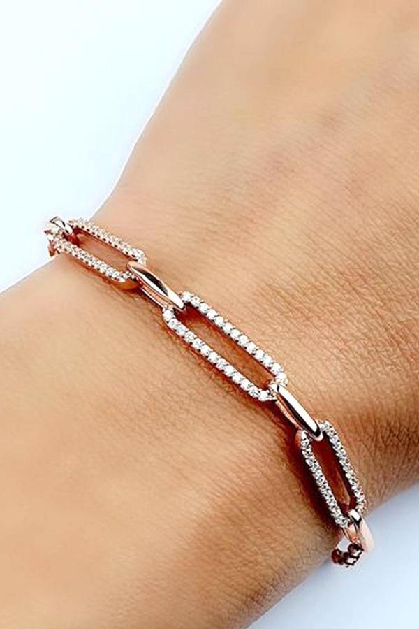 Pırlanta Parlaklığında Zirkon Taşlı İtalyan 925ayar Gümüş Rose Bileklik  - Image 1