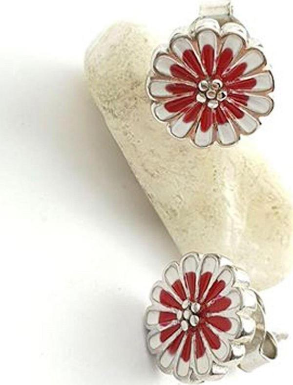 çiçek figürlü mine işçiliğinde gümüş küpe - Image 1