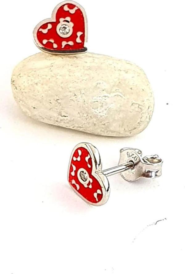 Kırmızı mineli 925 ayar gümüş minimal küpe - Image 1