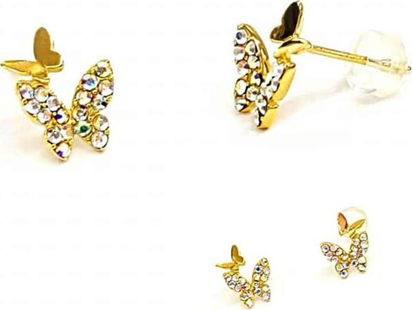 Swarovski taşlı gümüş üzerine altın kaplamalı Minimal kelebek  küpe - Image 1