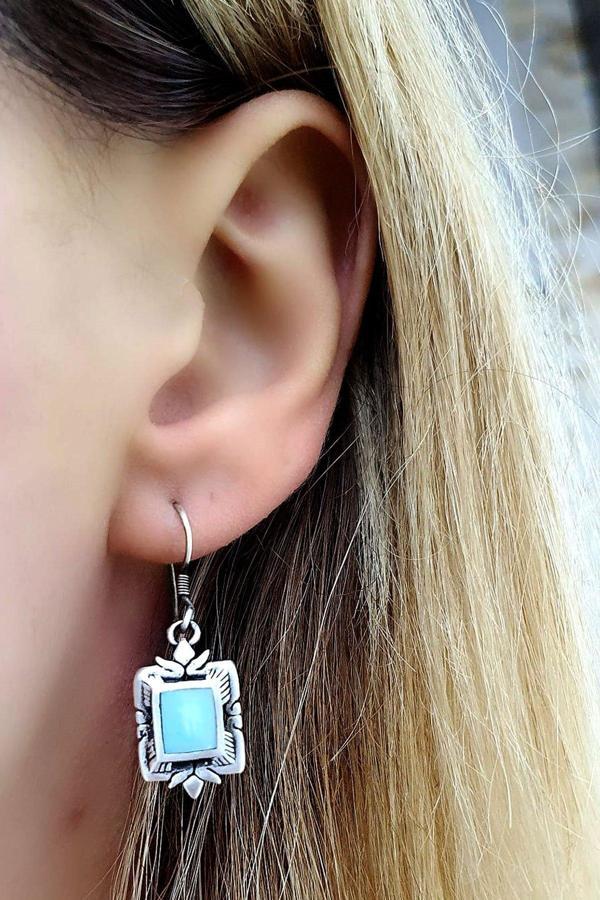 Turkuaz Taşlı 925 ayar Gümüş Tasarım Küpe - Image 1