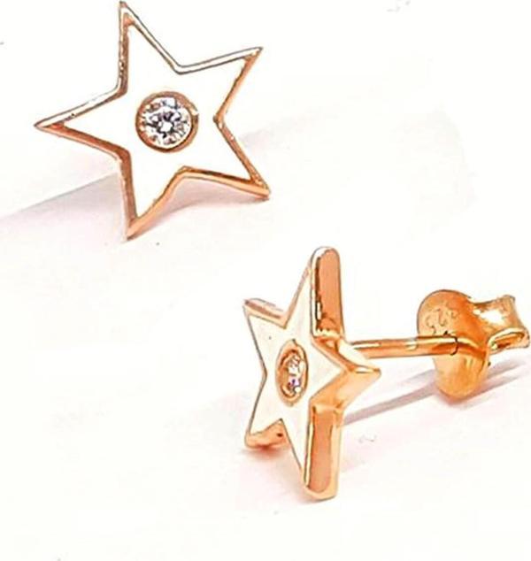 Yıldızlı Mine İşçilikli Zirkon Taşlı Gümüş Küpe - Image 1